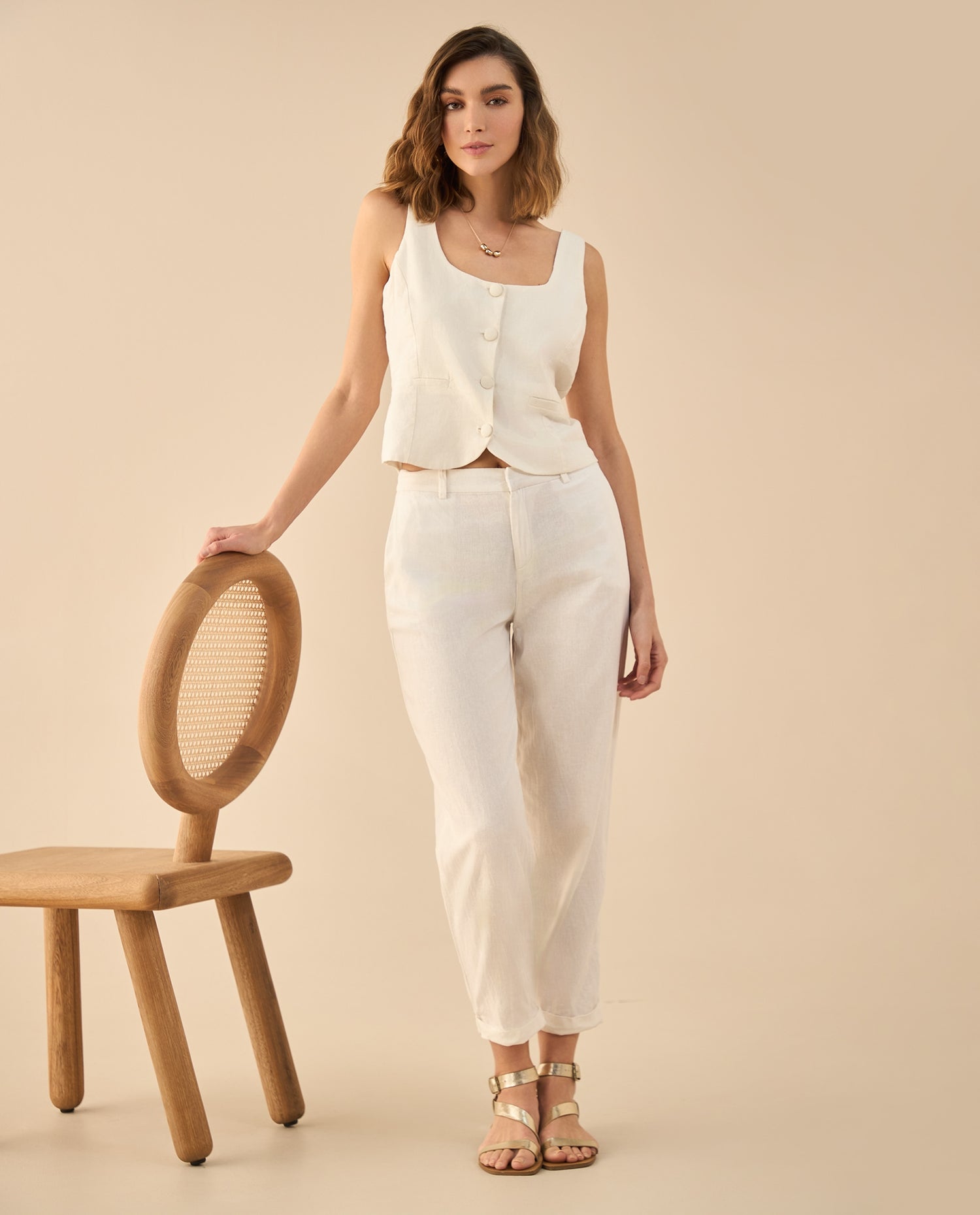 Pantalón tipo lino para mujer - Blanco