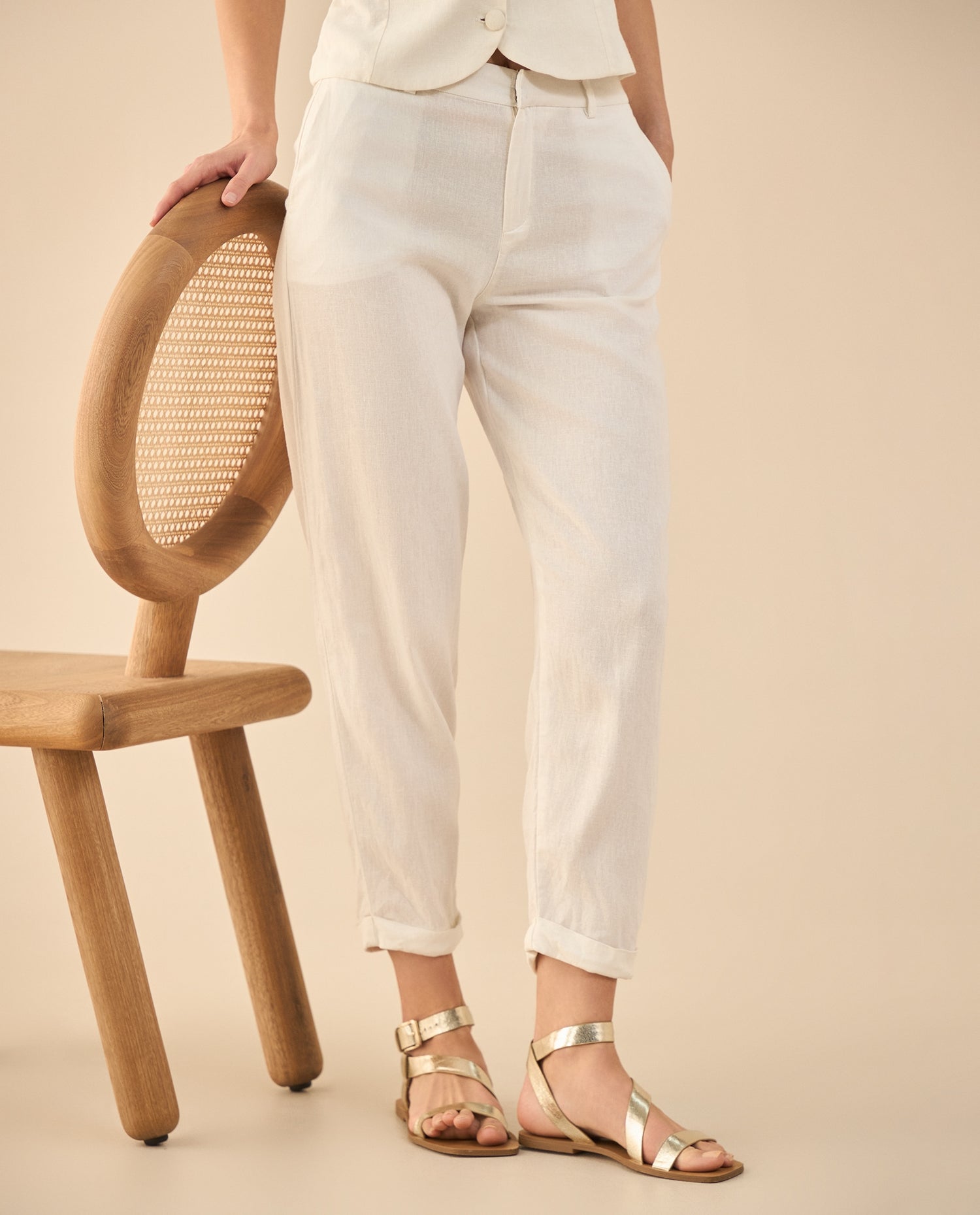 Pantalón tipo lino para mujer - Blanco