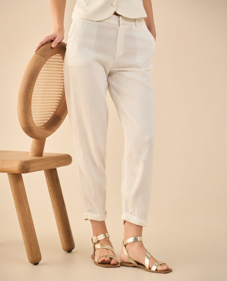 Pantalón tipo lino para mujer - Blanco