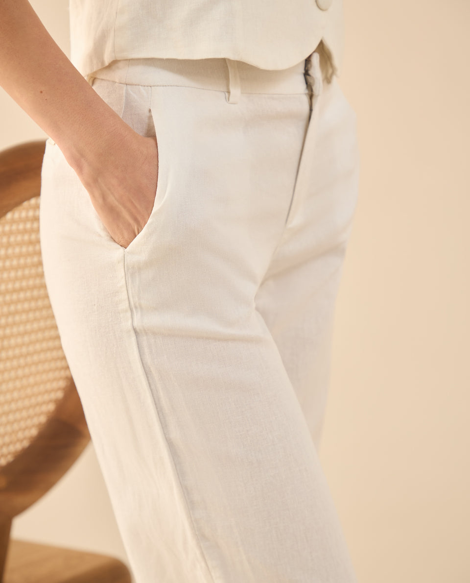 Pantalón tipo lino para mujer - Blanco