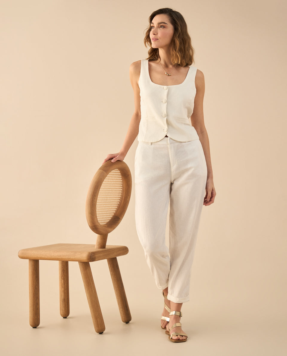 Pantalón tipo lino para mujer - Blanco