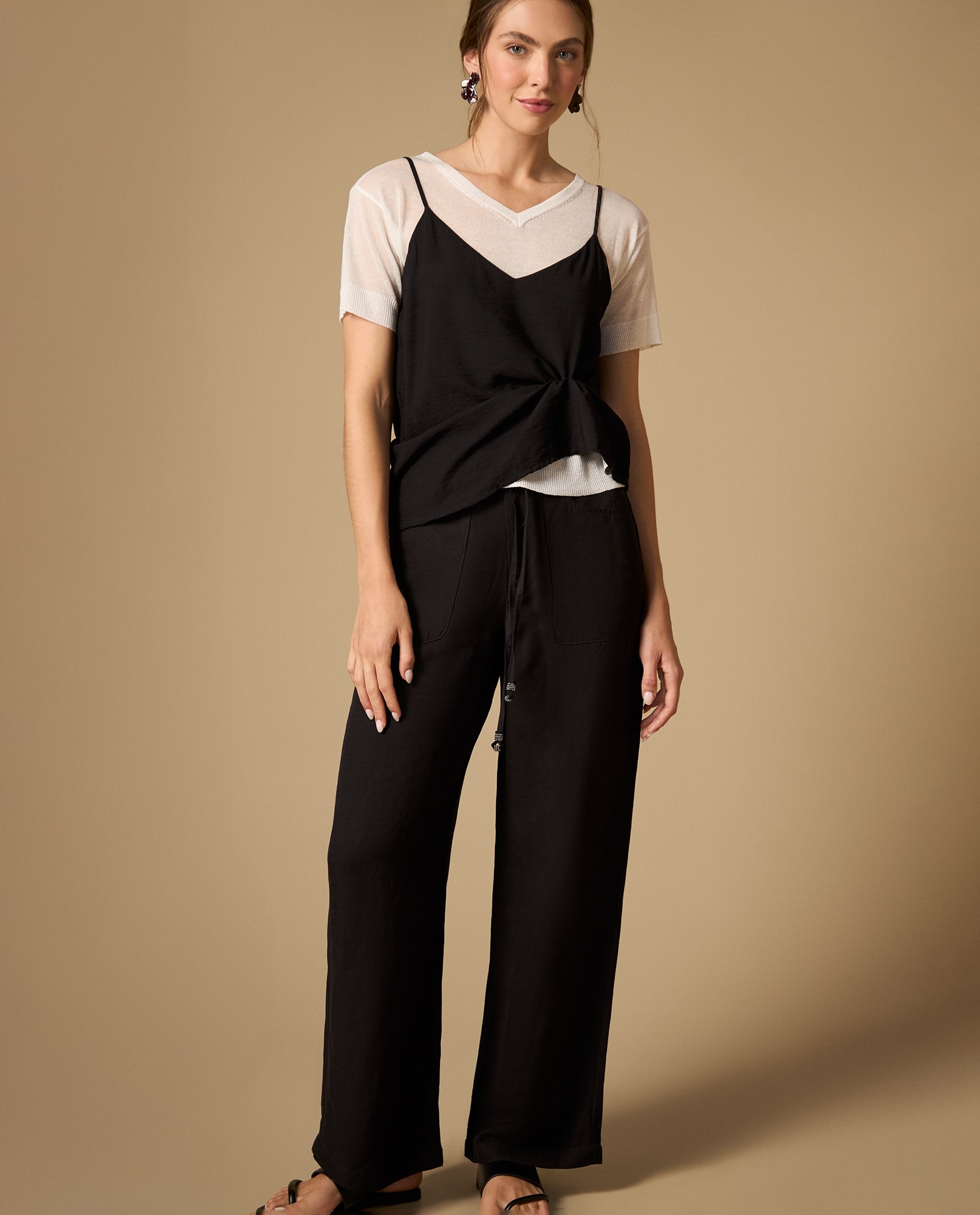 Pantalón recto tobillero con cordón ajustable - Negro 34_632H006_NEG190303_0