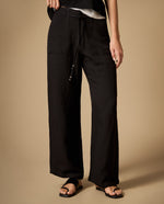 Pantalón recto tobillero con cordón ajustable - Negro