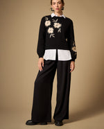 Pantalón palazzo tobillero de caída fluida - Negro