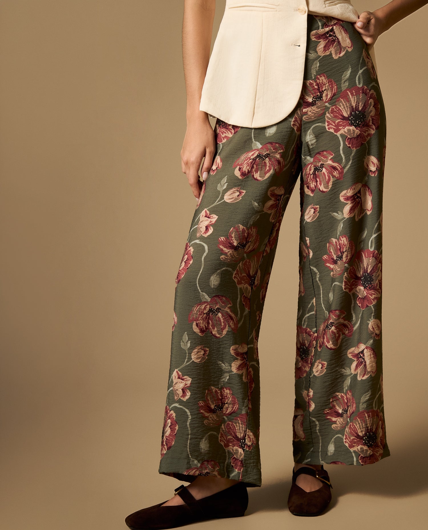 Pantalón palazzo largo con tejido ligero - Verde