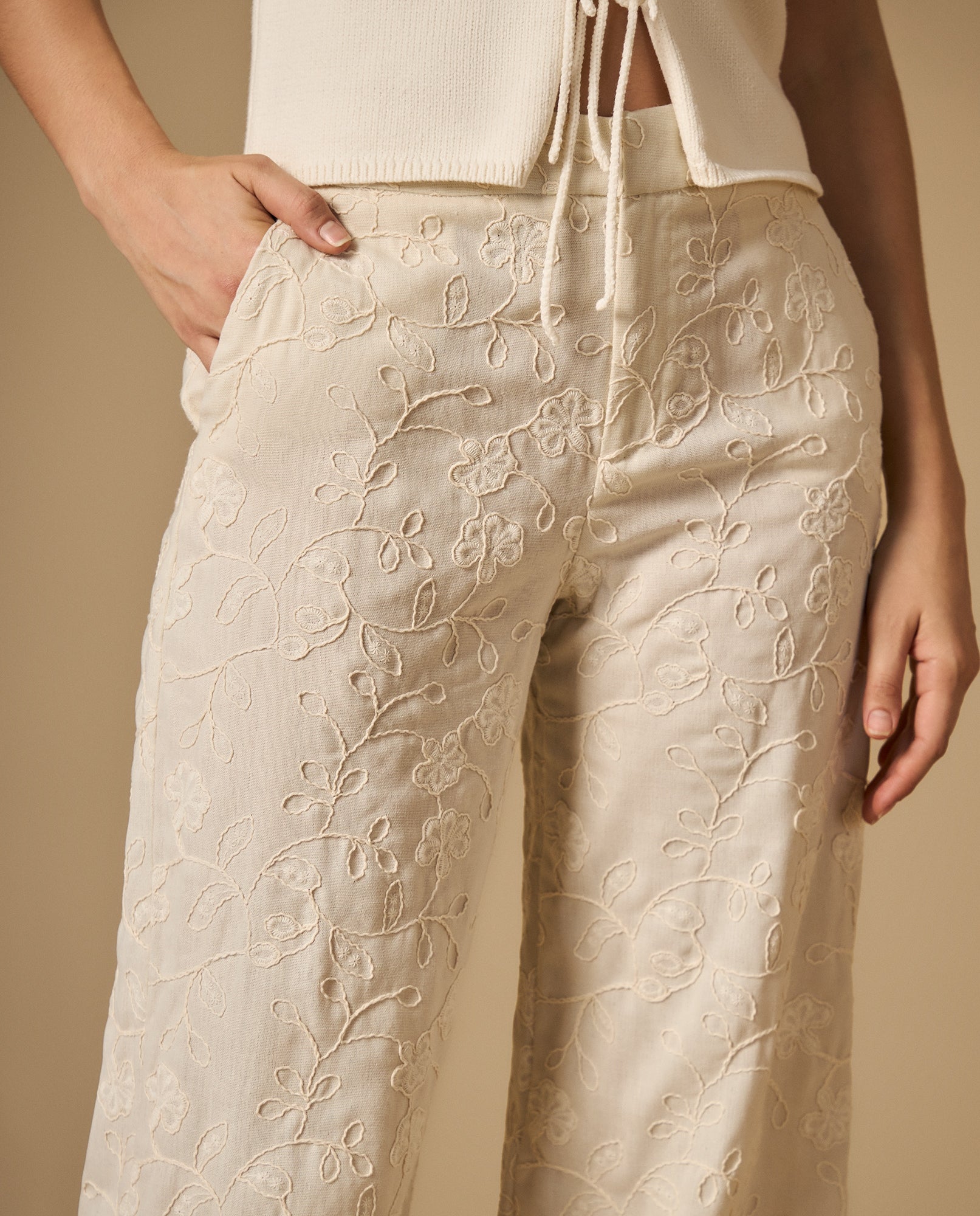 Pantalón straight tobillero mezcla lino - Crudo 34_632H017_CRU110604_4