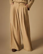 Pantalón chino con pinzas tiro alto pierna amplia - Beige