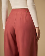 Pantalón chino con pinzas tiro alto pierna amplia - Rojo