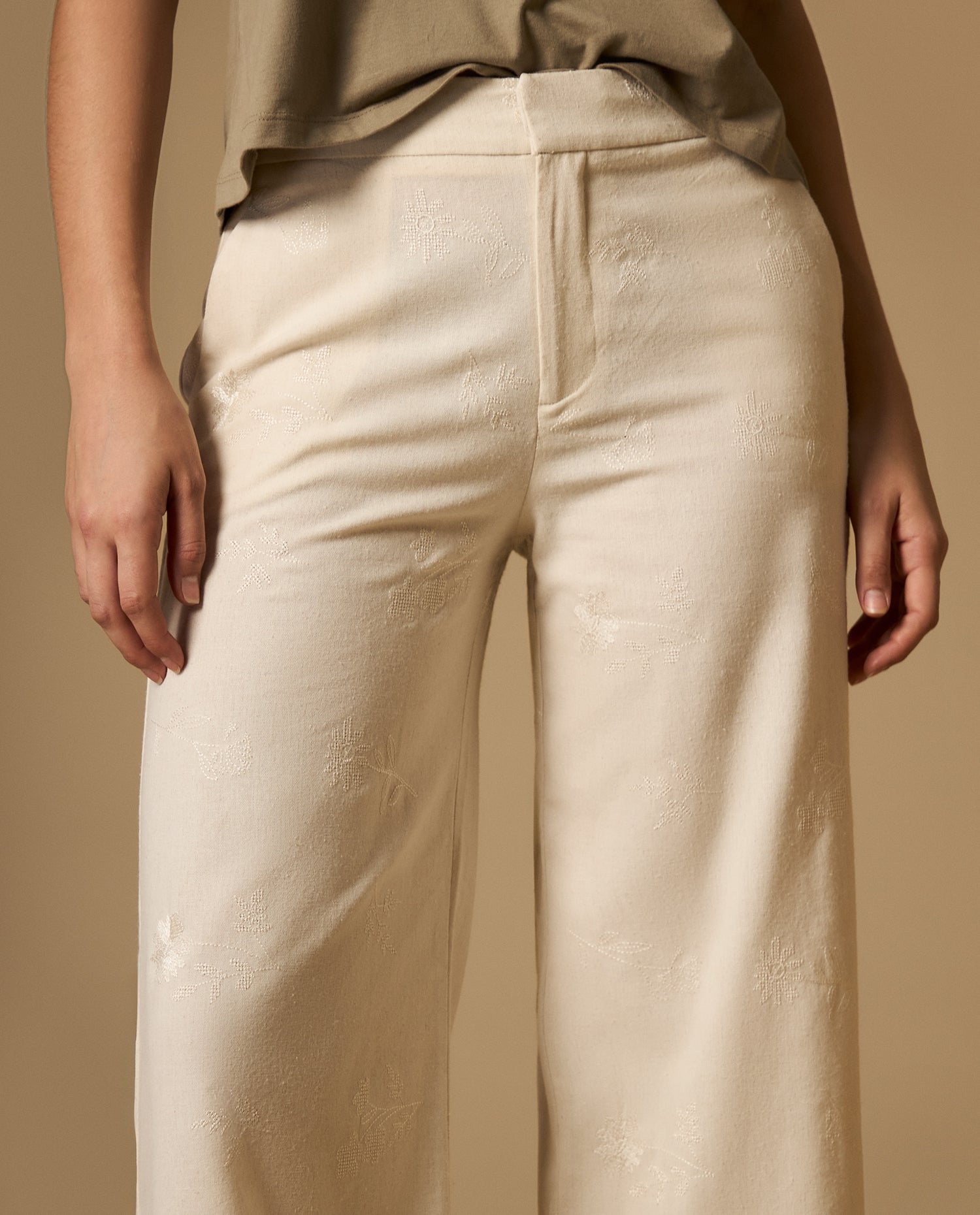 Pantalón culotte largo capri con mezcla de lino - Crudo