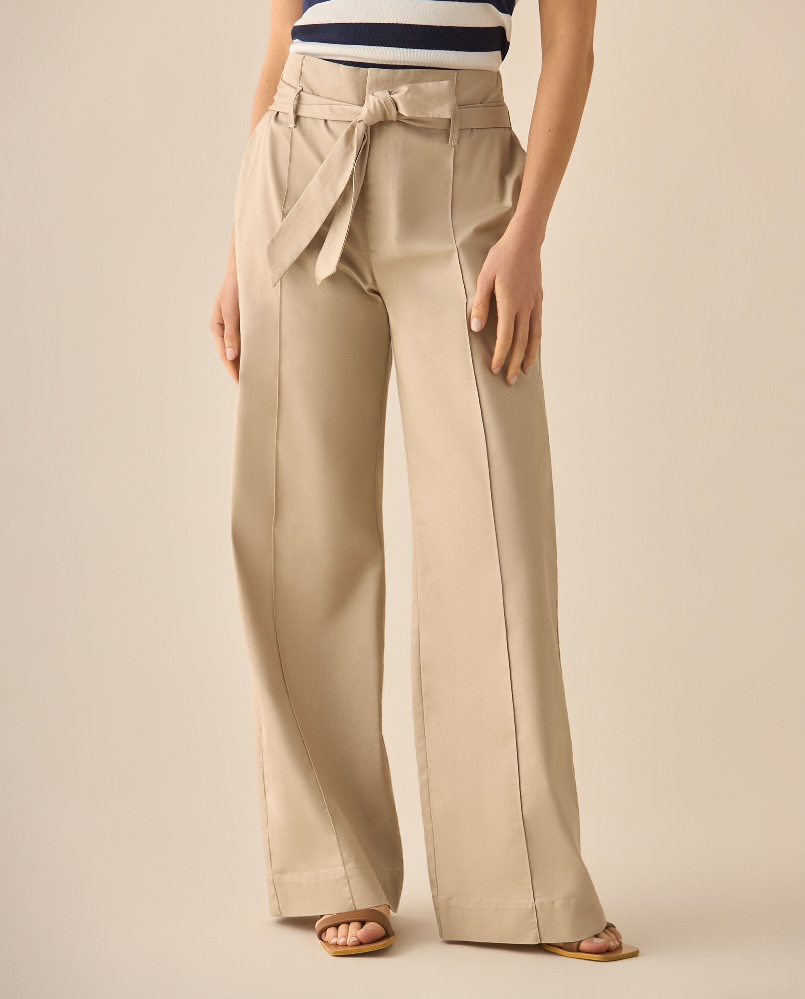 Pantalón recto con cinturon a juego para mujer  - Crudo 34_633G000_CRU151305_3