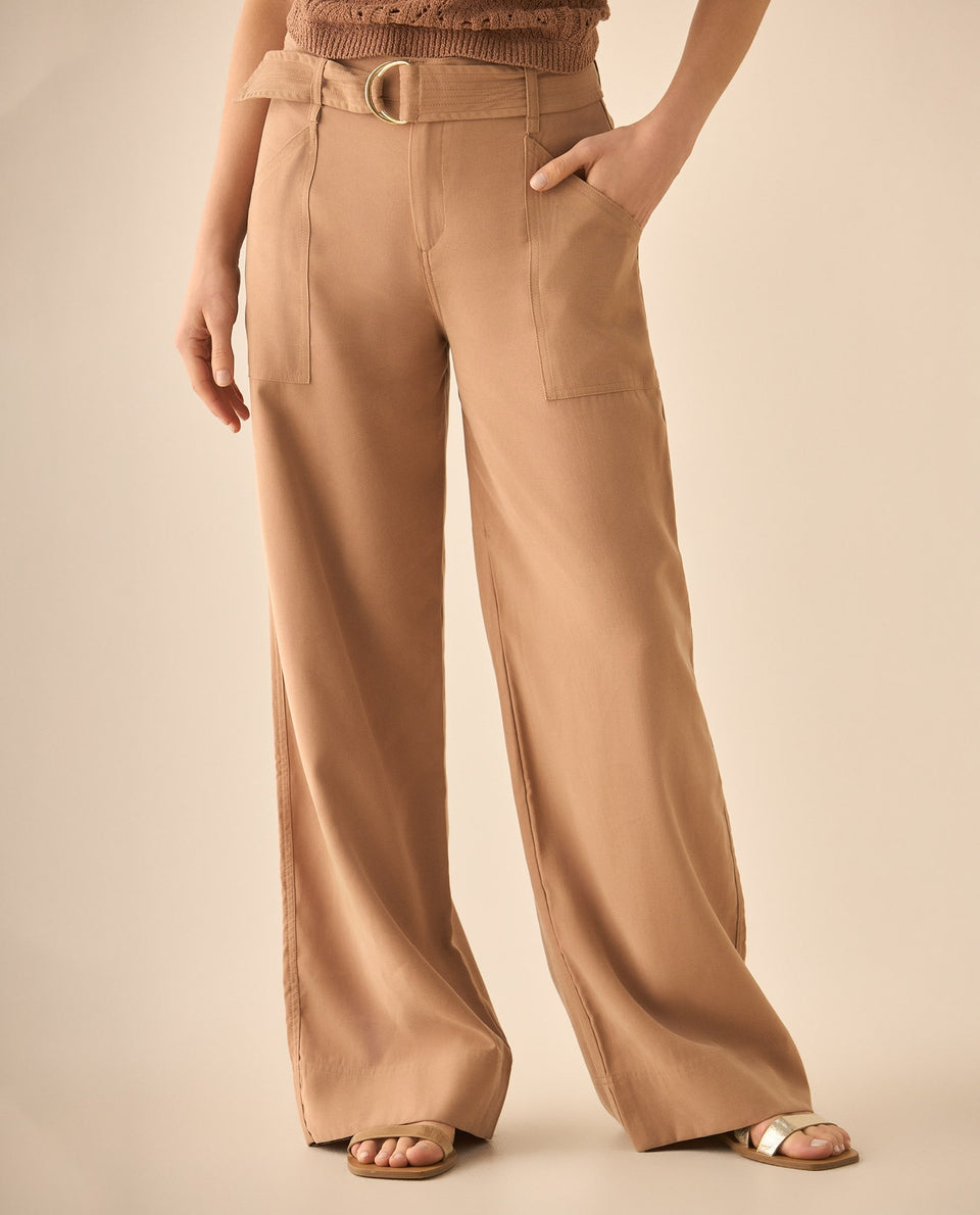 Pantalón con cinturón ajustable en la misma tela para mujer - Café 34_633G006_CAF171319_3