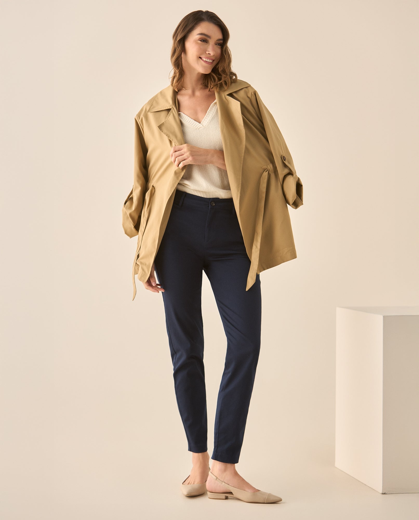 Pantalón clásico con bolsillos en diagonal para mujer  - Azul 34_633G009_AZU193921_0