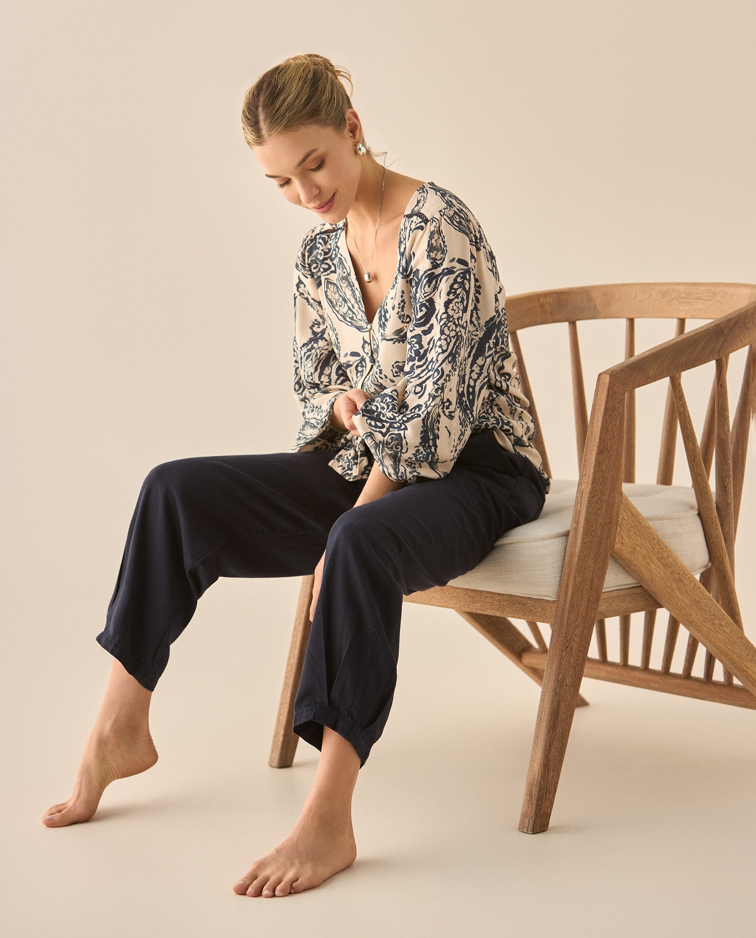Pantalón fluido con pinzas en bota para mujer  - Azul