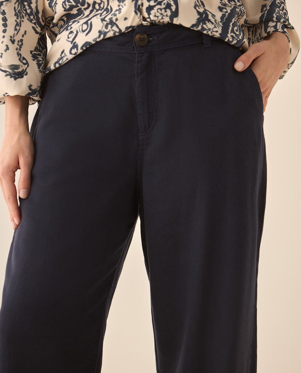 Pantalón fluido con pinzas en bota para mujer  - Azul 34_633G030_AZU193923_4