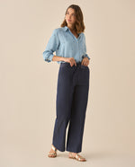 Pantalón de bota recta y tiro súper alto para mujer - Azul