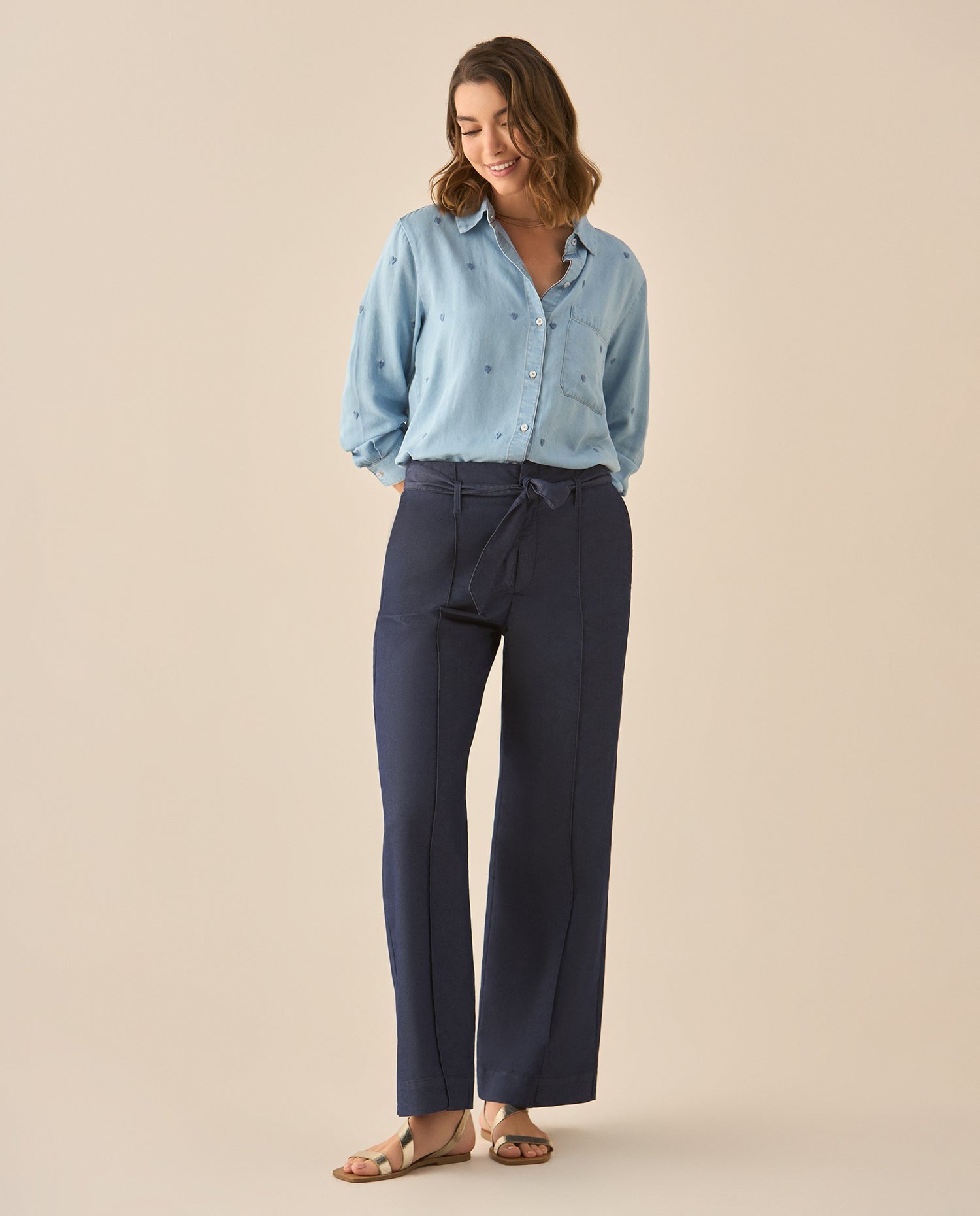 Pantalón de bota recta y tiro súper alto para mujer - Azul
