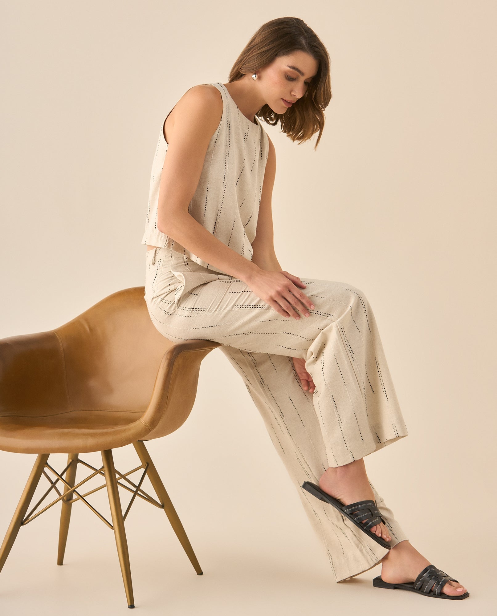 Pantalón recto con rayas para mujer  - Blanco 34_633G042_BLA120601_0