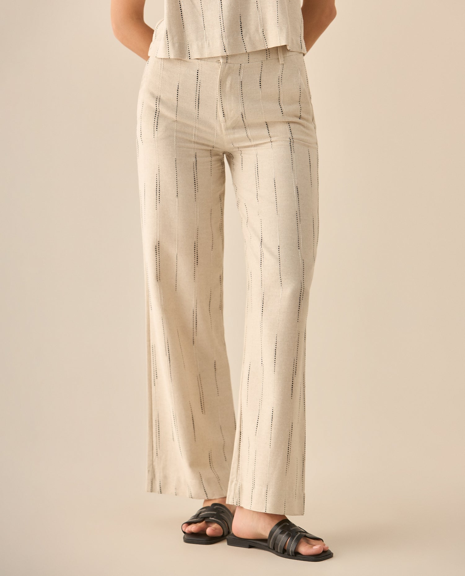 Pantalón recto con rayas para mujer  - Blanco