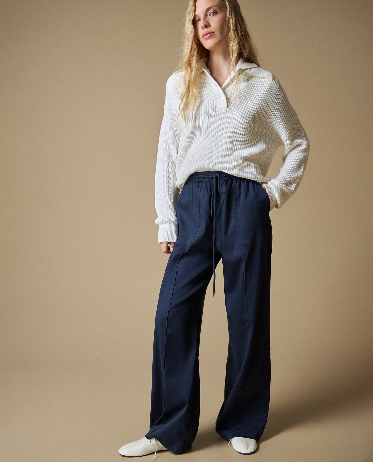 Pantalones Wide Rectos Esprit - Azul