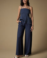 Pantalones Wide Leg Mujer - Azul