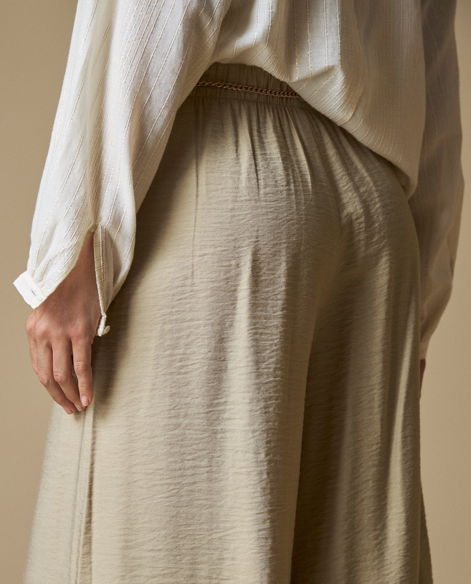 Pantalón Wide Leg Larga Mujer - Beige