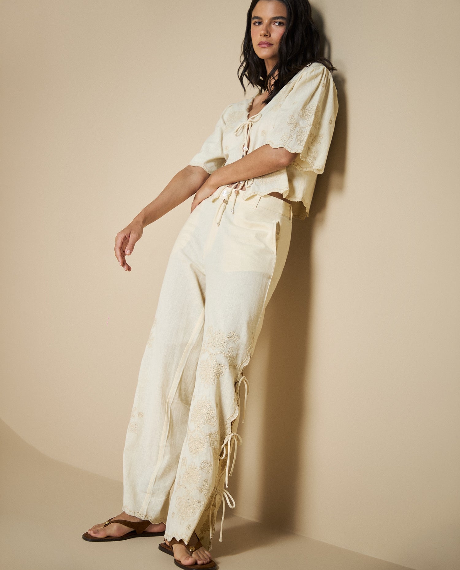 Pantalón Wide Leg Holgado - Crudo