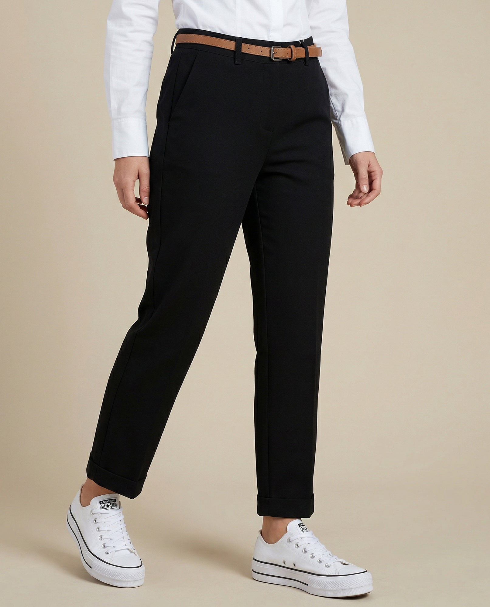 Pantalón straight con pinzas y ruedo doblado - Negro 34_635F305_NEG194007_3