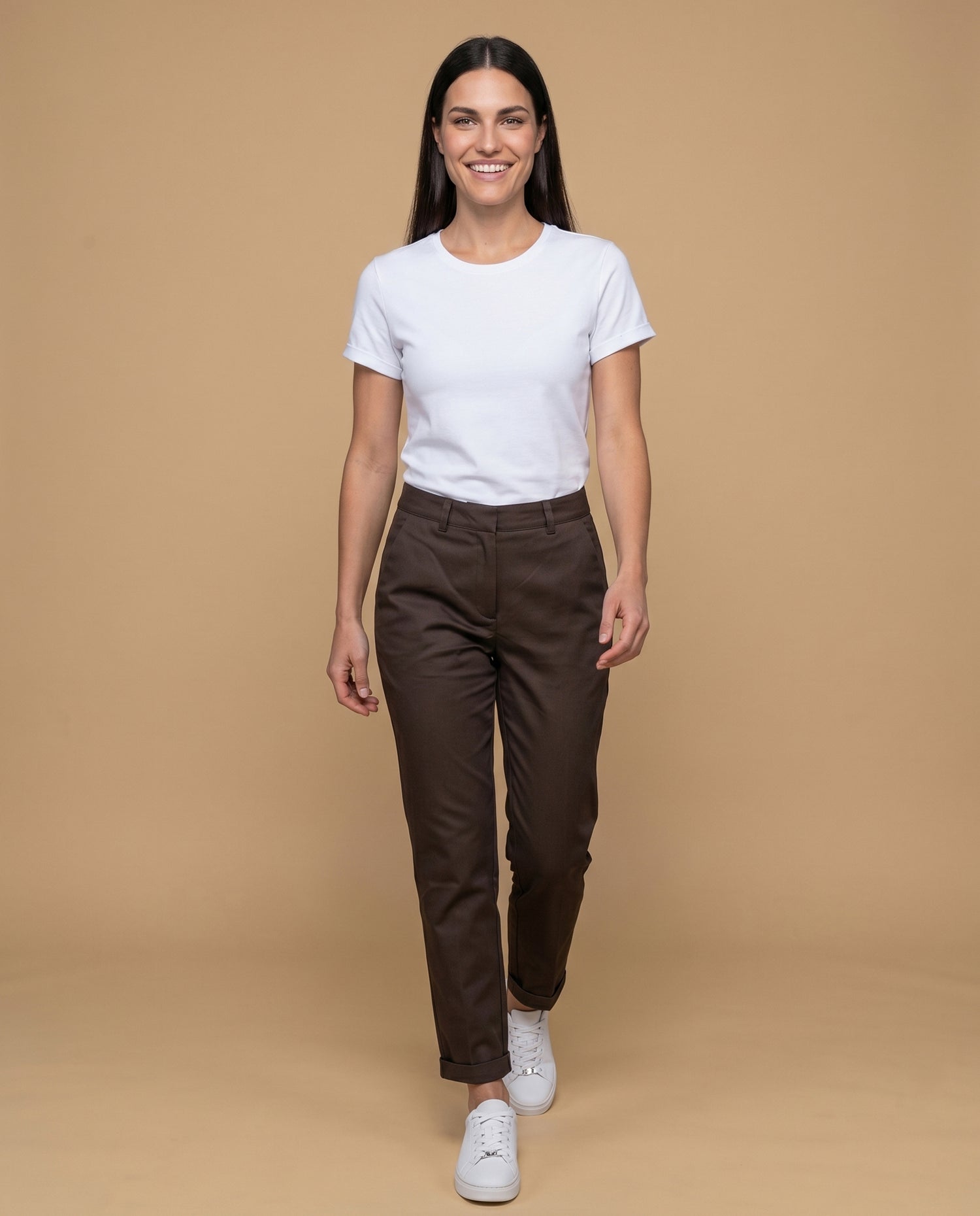 Pantalón recto marrón mujer - Café