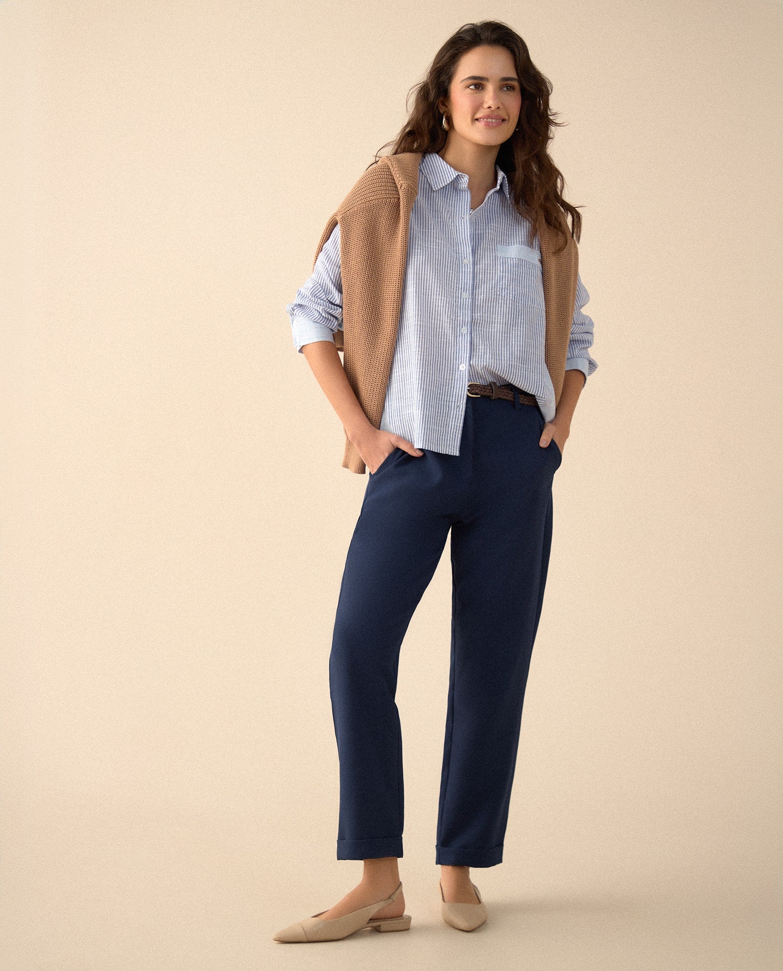 Pantalón con bolsillos de ribete para mujer - Azul 34_635F308_AZU184221_0