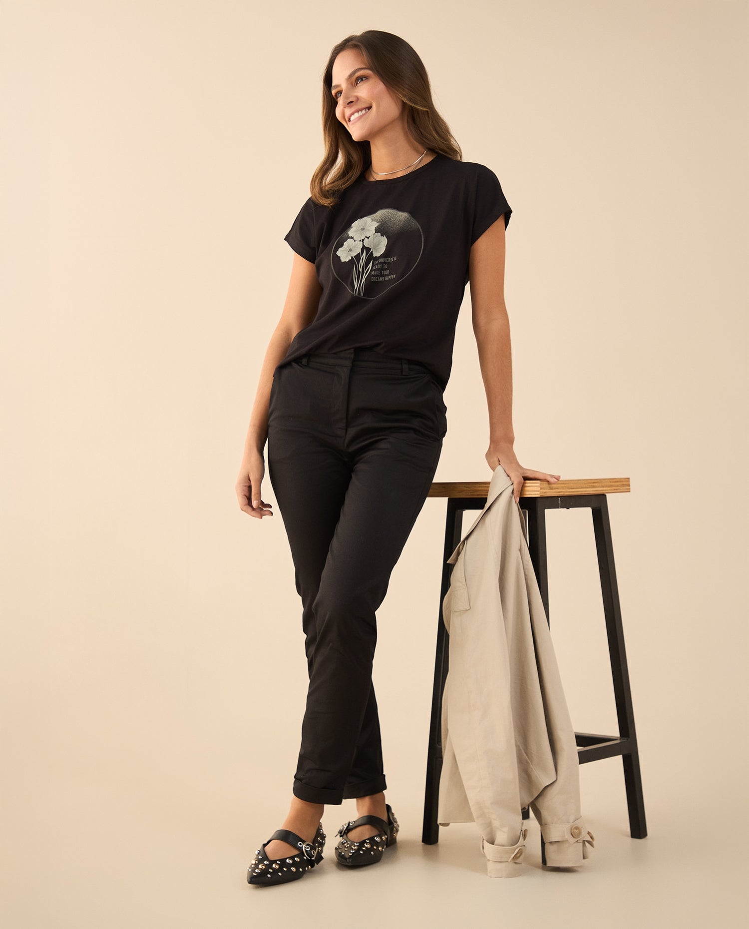 Pantalón tiro alto de bota ajustada para mujer - Negro