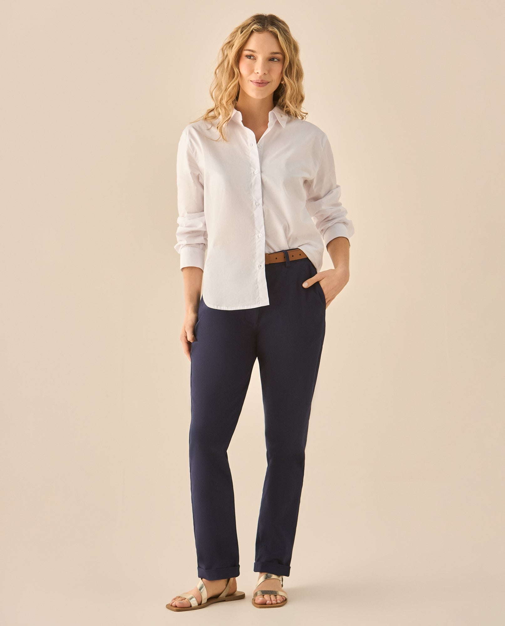 Pantalón con correa para mujer - Azul 34_635G301_AZU194050_0