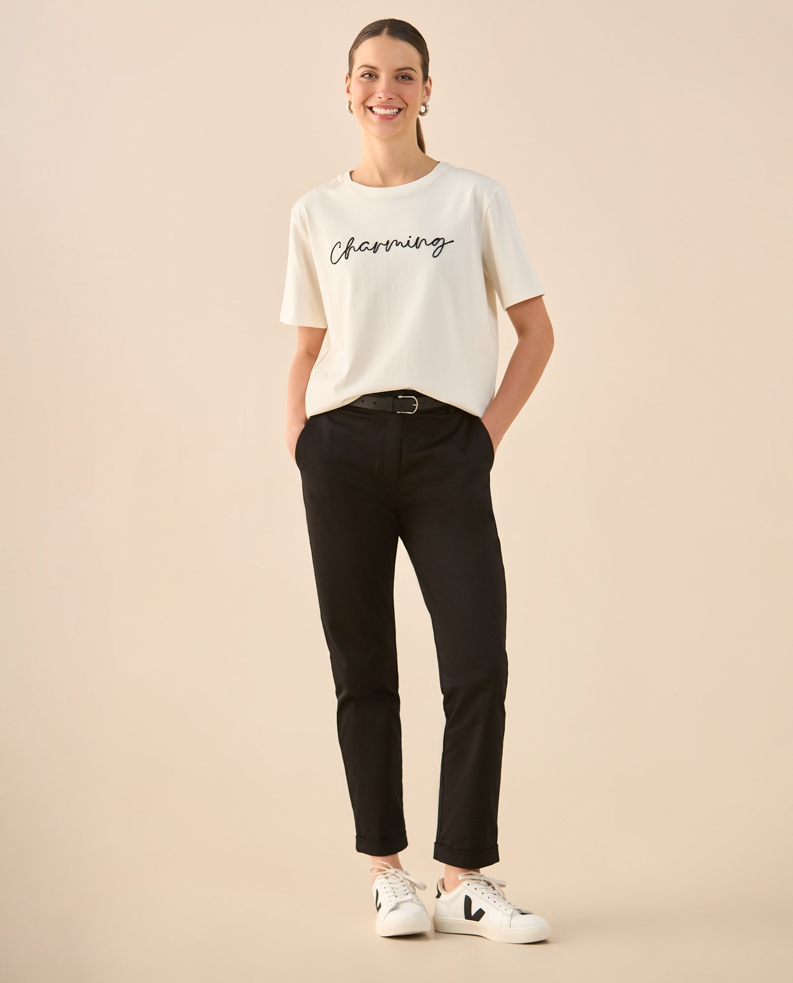 Pantalón con guardapolvo el ruedo para mujer - Negro 34_635G303_NEG194004_0