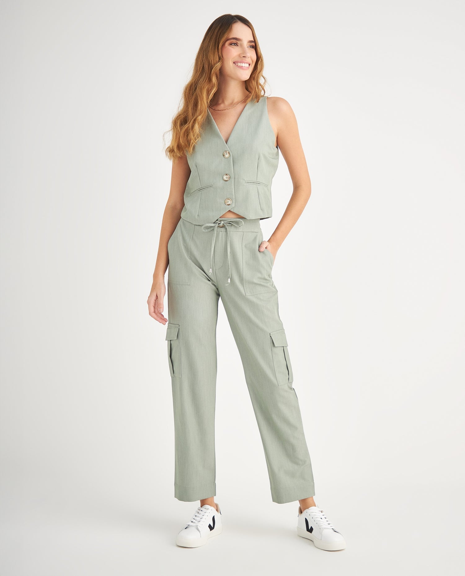Pantalón con elástico en cintura para mujer - Verde