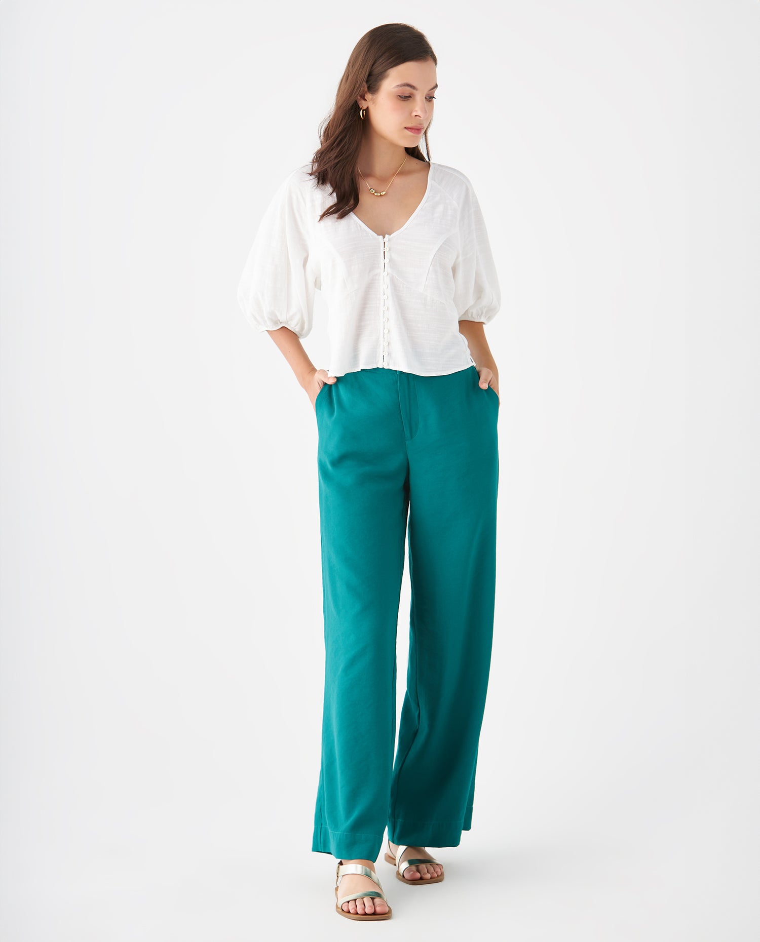 Pantalón de tela fluida para mujer - Verde