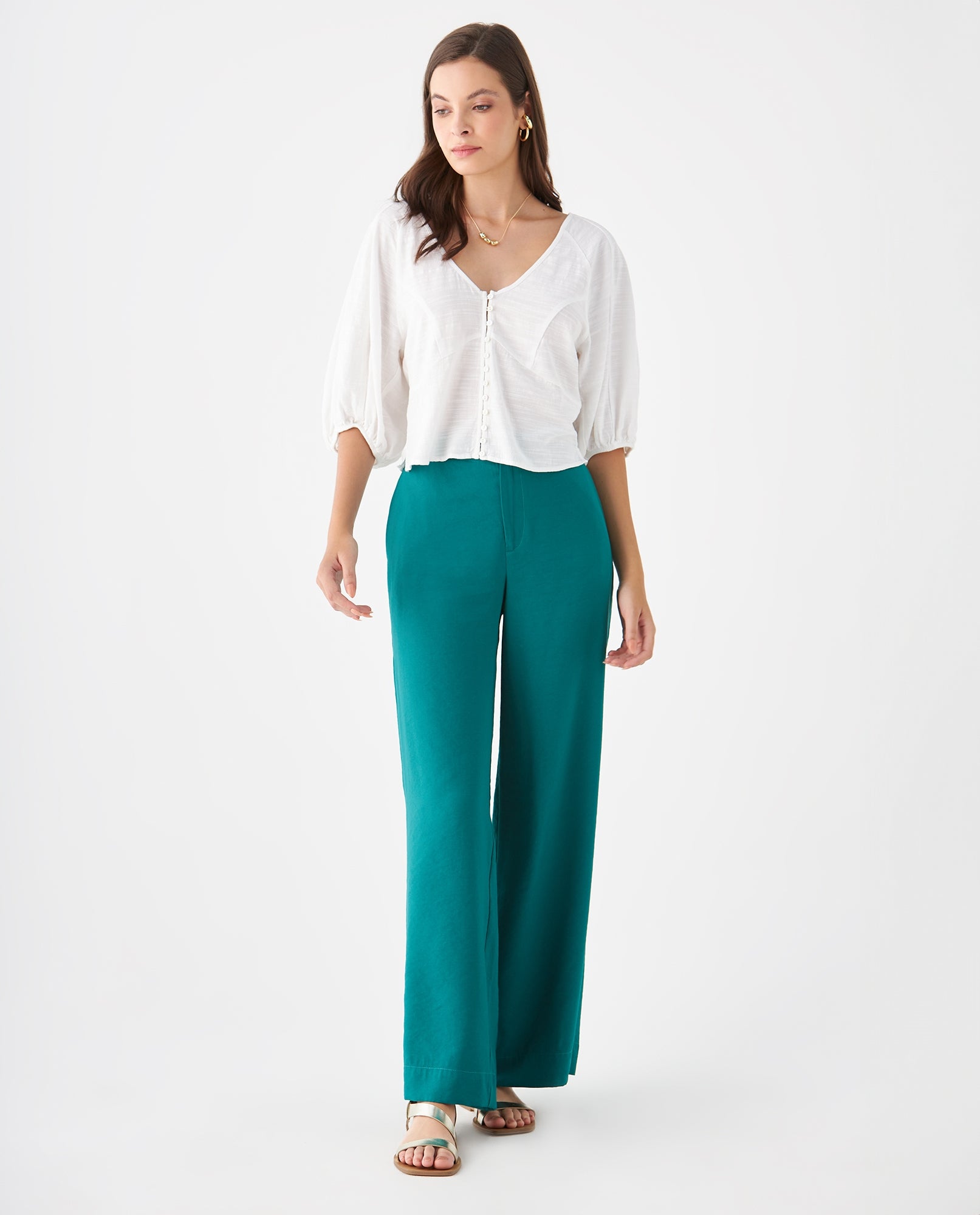 Pantalón de tela fluida para mujer - Verde 34_639F013_VER195420_6