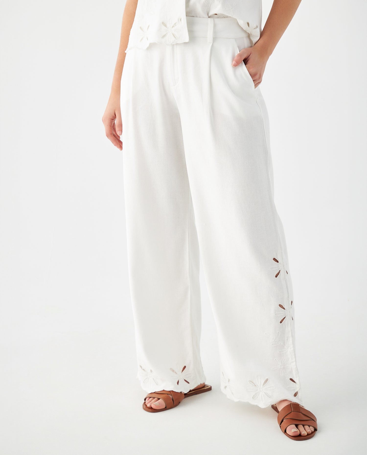 Pantalón en lino para mujer - Crudo