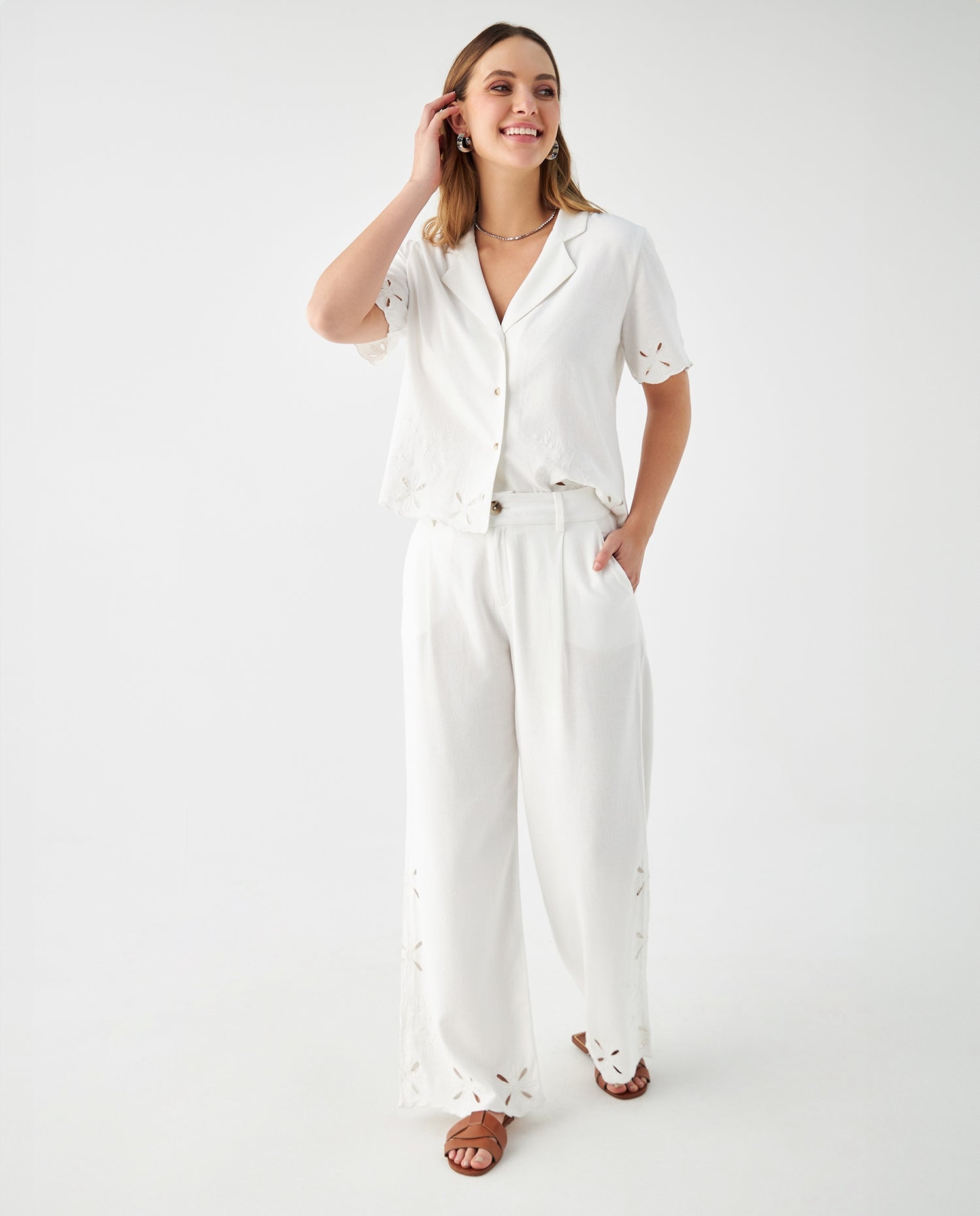 Pantalón en lino para mujer - Crudo