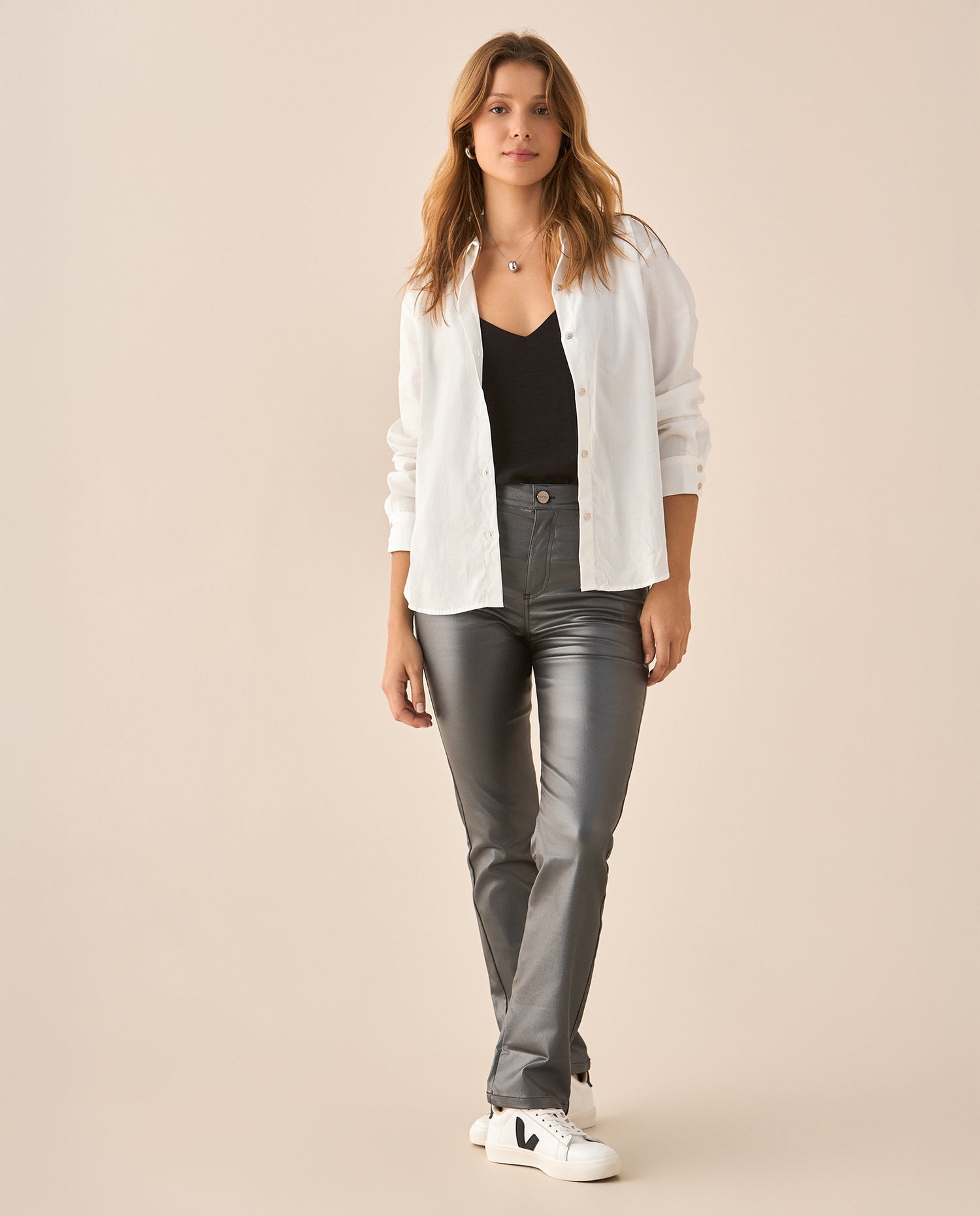 Pantalón con efecto metalizado para mujer - Gris