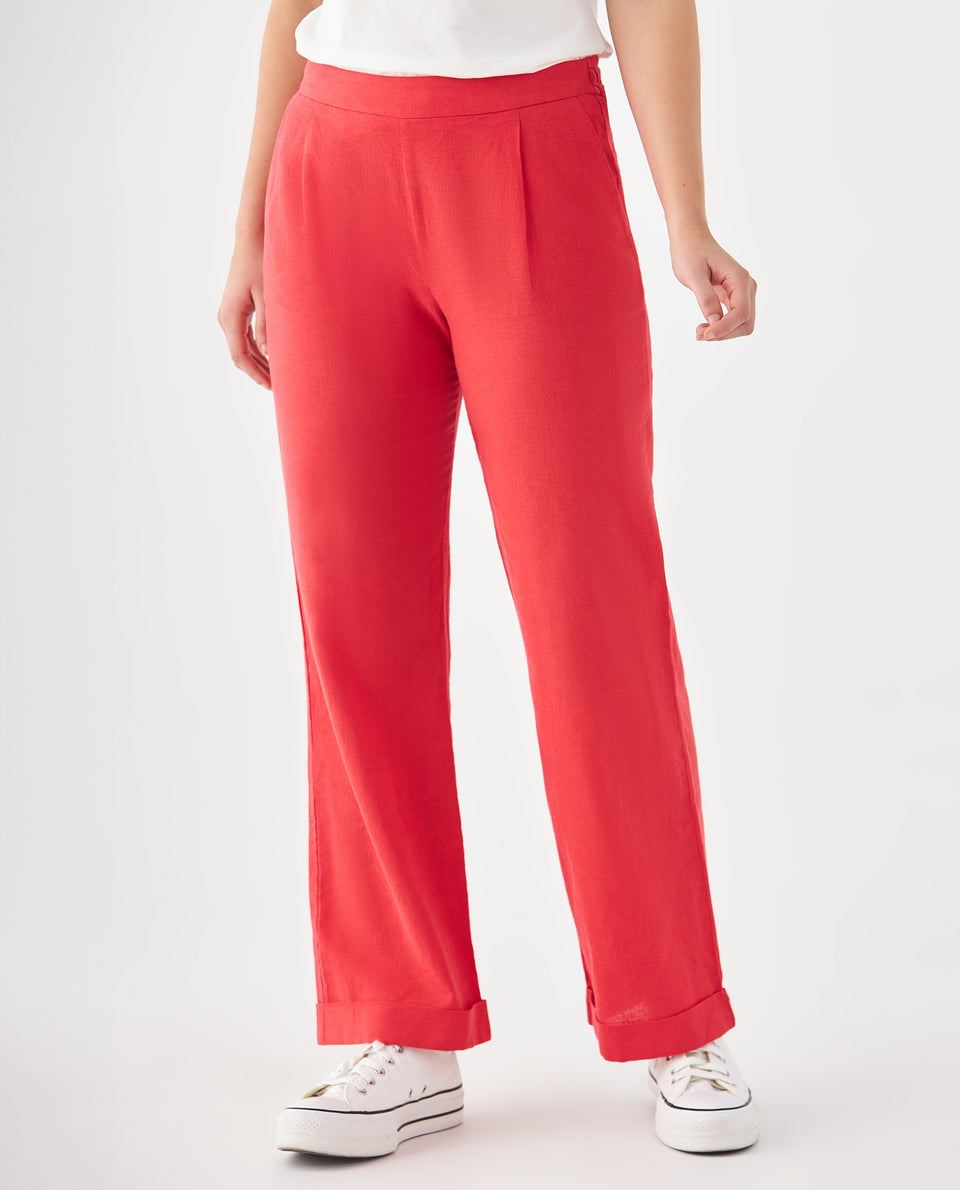 Pantalón de tela fluida para mujer - Rojo 34_639F018_ROJ191763_3