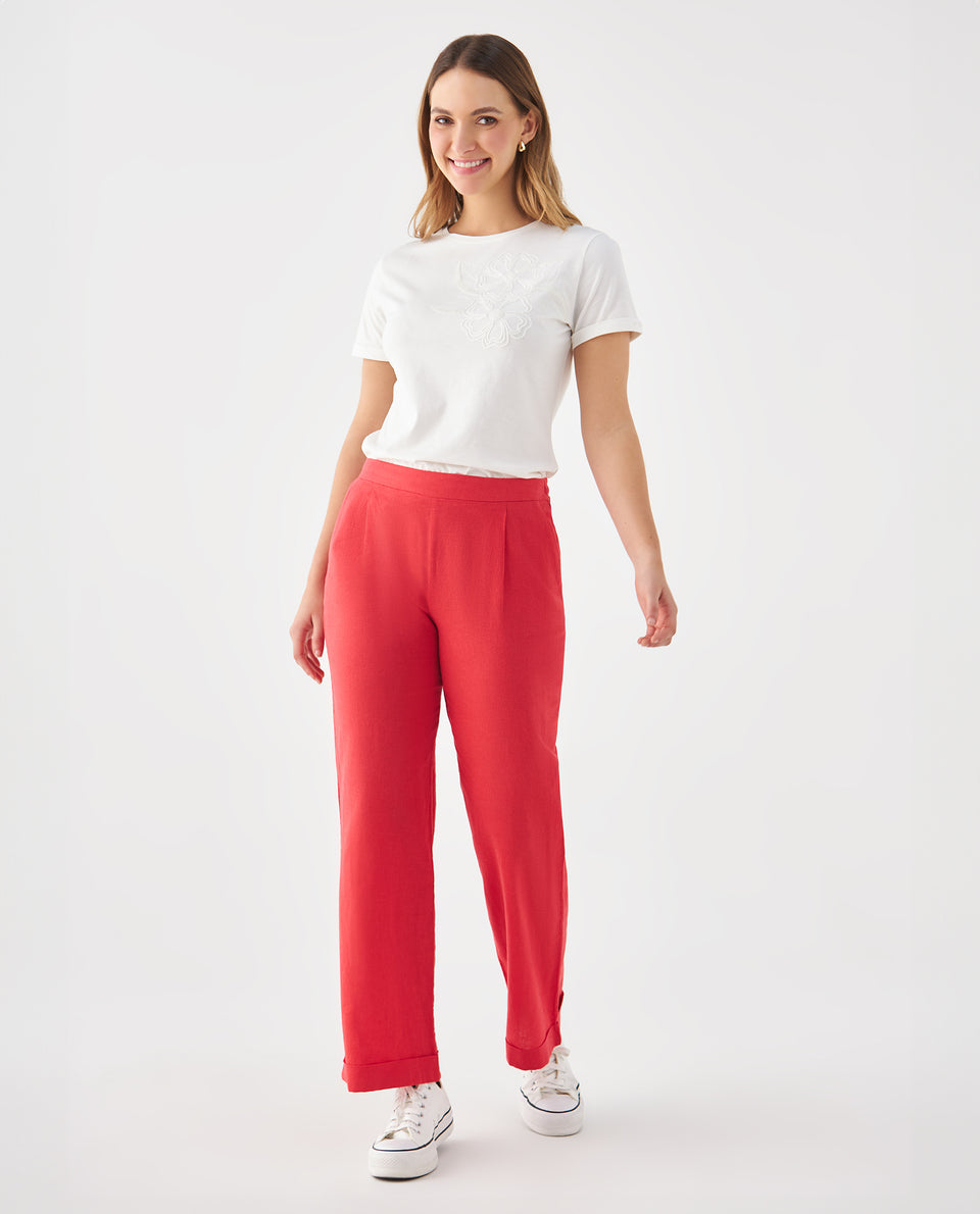 Pantalón de tela fluida para mujer - Rojo 34_639F018_ROJ191763_6