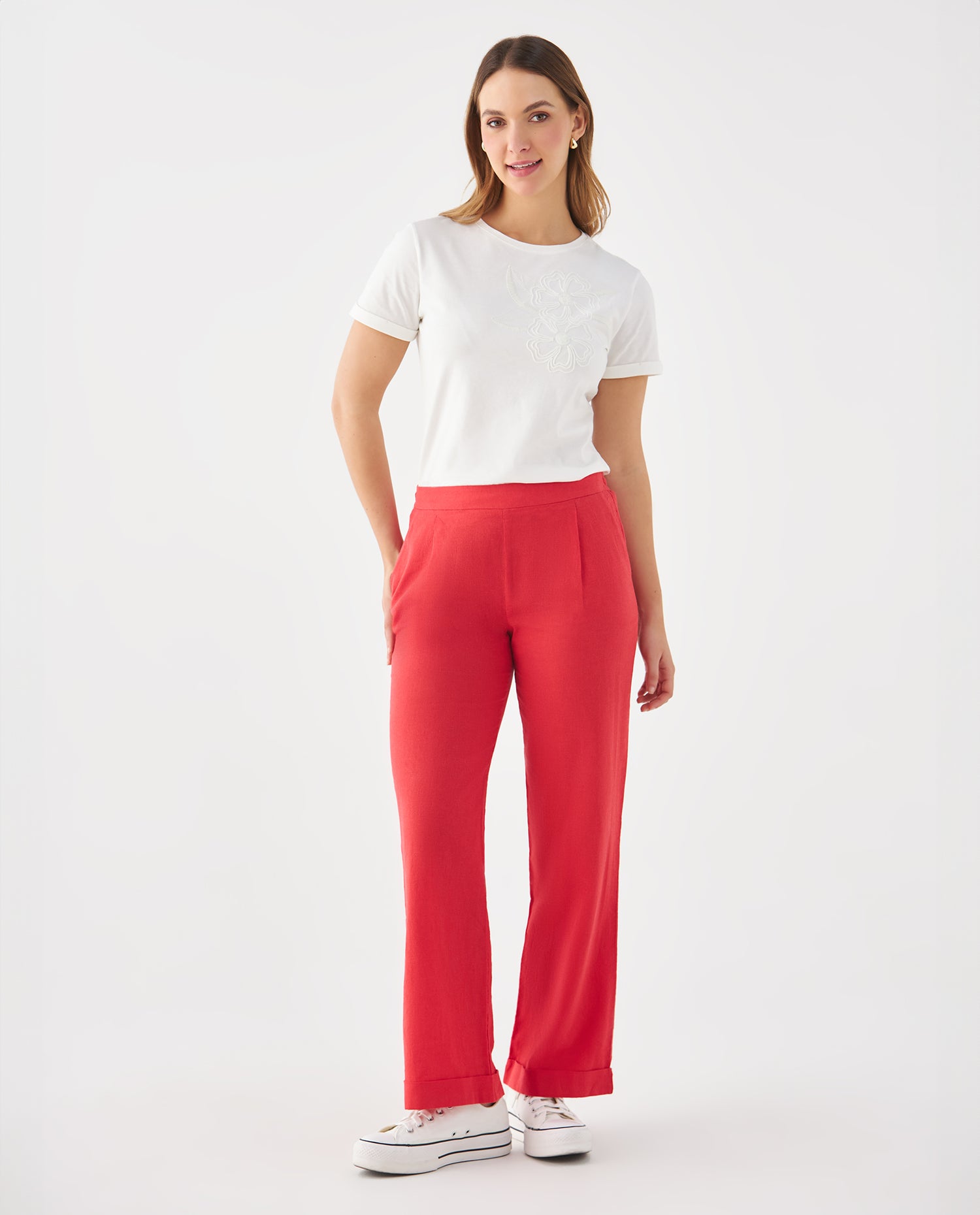 Pantalón de tela fluida para mujer - Rojo