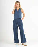 Pantalón de bota recta amplia para mujer - Azul