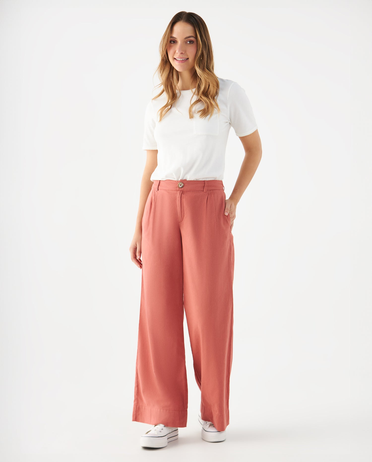 Pantalón de bota recta amplia para mujer - Rojo