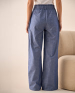 Pantalón Wide Leg con Rayas Verticales - Azul