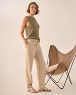 Pantalón Beige con Mezcla de Lyocell y Lino - Beige