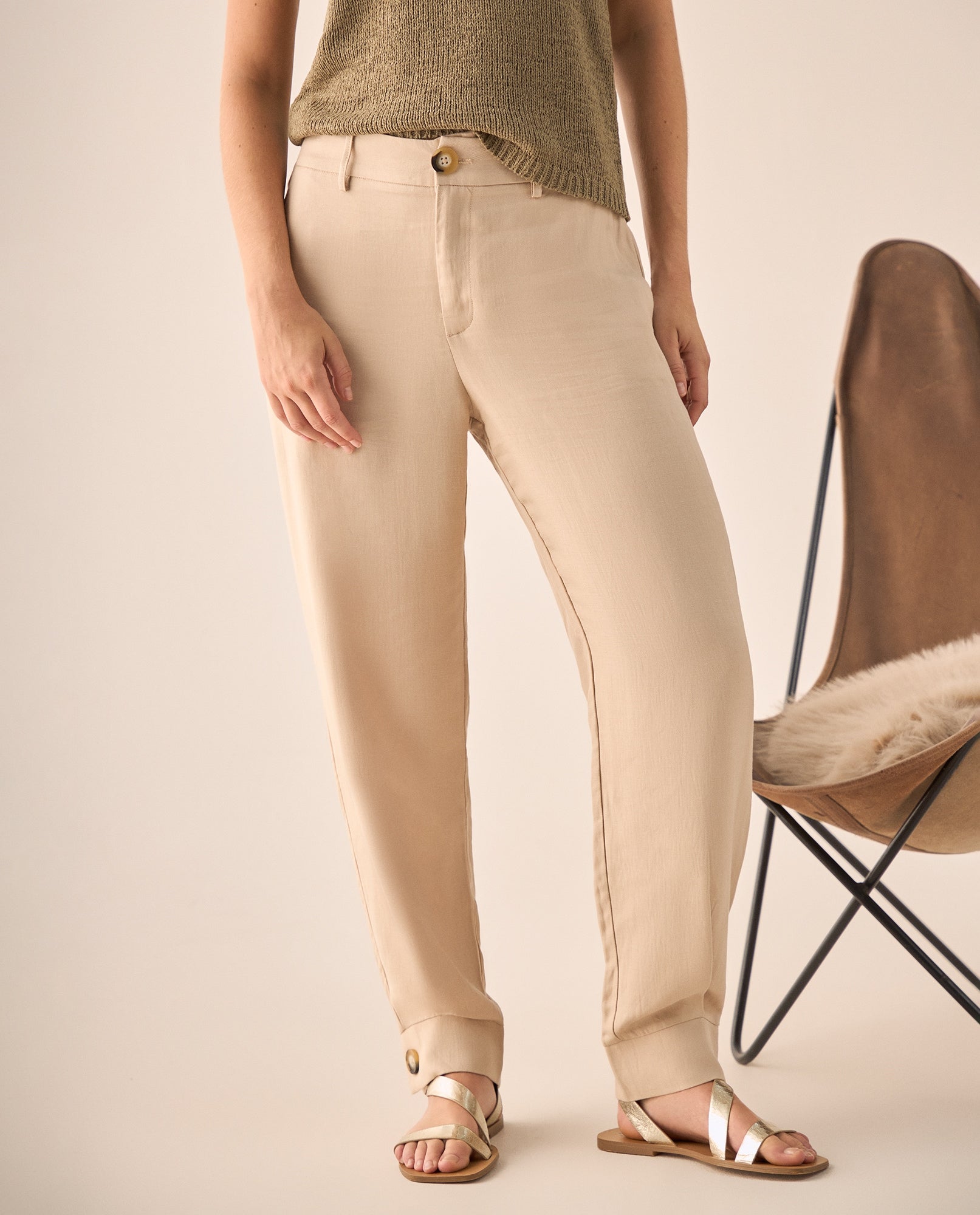 Pantalón Beige con Mezcla de Lyocell y Lino - Beige 34_639G005_BEI141107_3