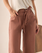 Pantalón Wide Leg con Cinturón Marrón - Café