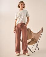 Pantalón Wide Leg con Cinturón Marrón - Café