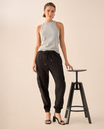 Pantalón Cargo con Cintura Elástica - Negro