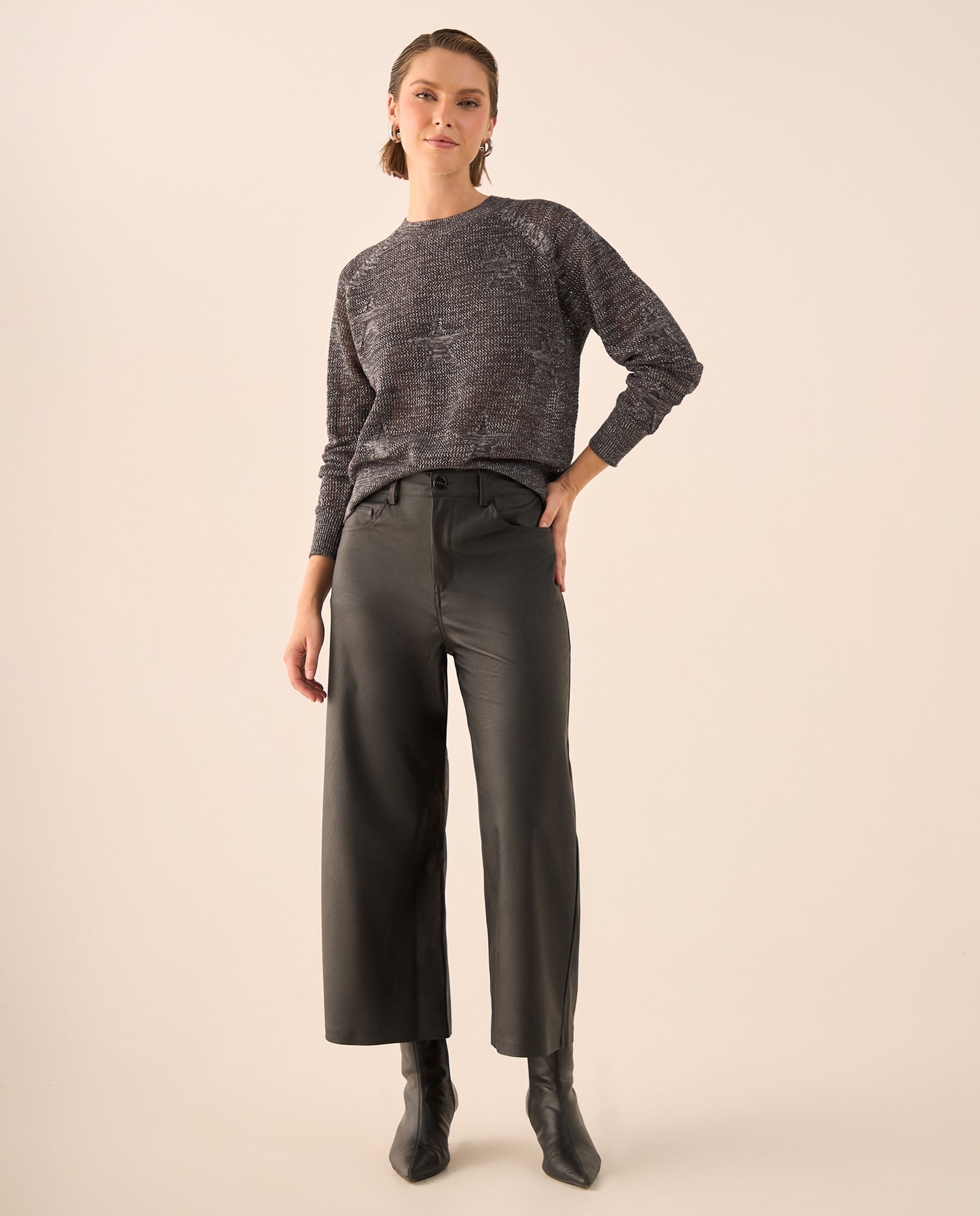 Pantalón Wide Leg Negro Tiro Alto - Negro